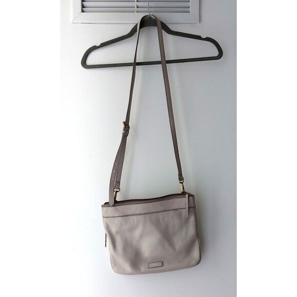 Fossil Pebbled Leather Flat Crossbody Bag, Light Grey - Picture 1 of 8